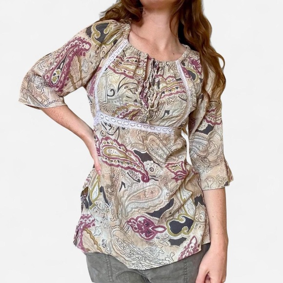 Vintage y2k cotton paisley prairie blouse - Picture 2 of 8